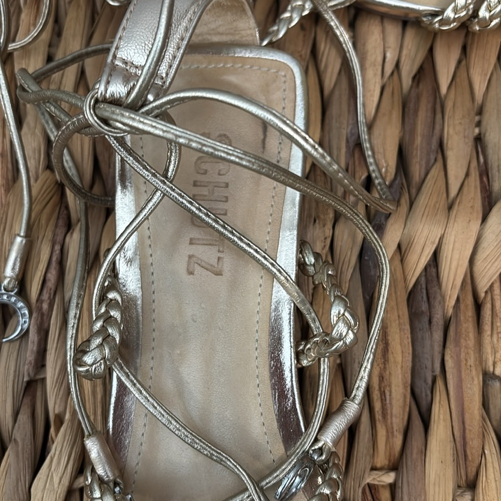 SCHUTZ size 8 Metallic Gold Braided Sandals - Picture 6 of 10